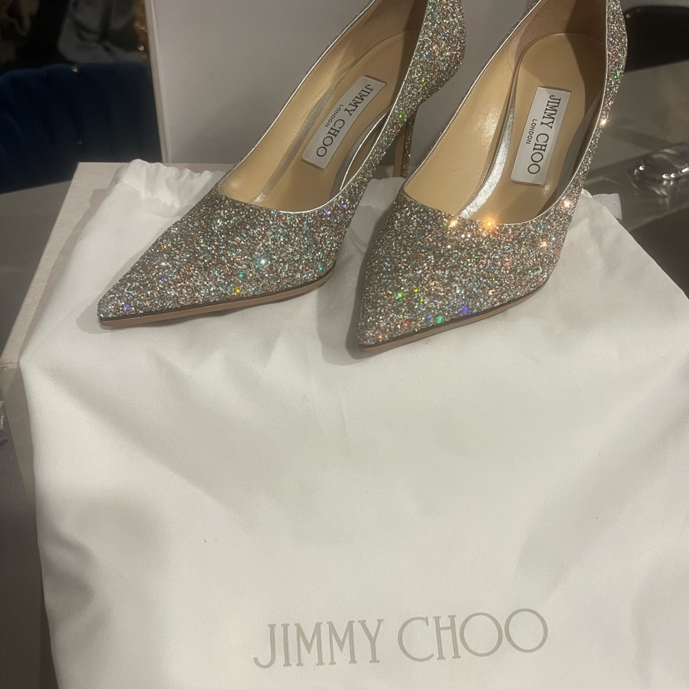 Jimmy Choo Sparkling Silver Heels - Picture 2 of 4
